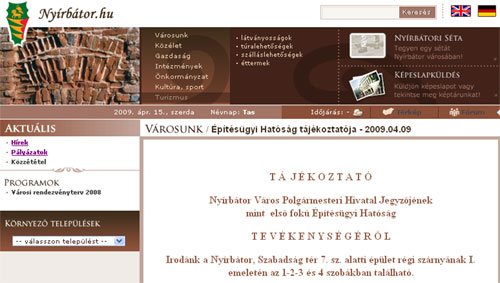 Az Építésügyi Hatóság tájékoztatója Nyírbátor honlapján