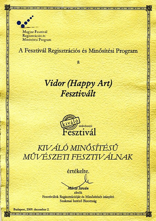 A VIDOR Fesztivál Kiváló minősítést kapott A VIDOR Fesztivál Kiváló minősítést kapott