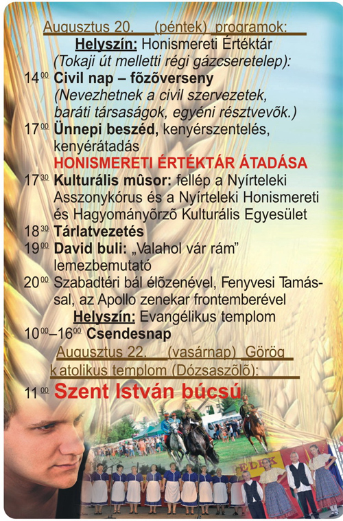 Augusztus 20-ai rendezvény programja Augusztus 20-ai rendezvény
