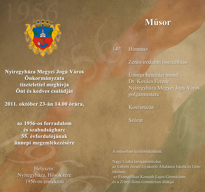 Koszorúzásokkal és ünnepi műsorral emlékeznek '56-ra Nyíregyházán